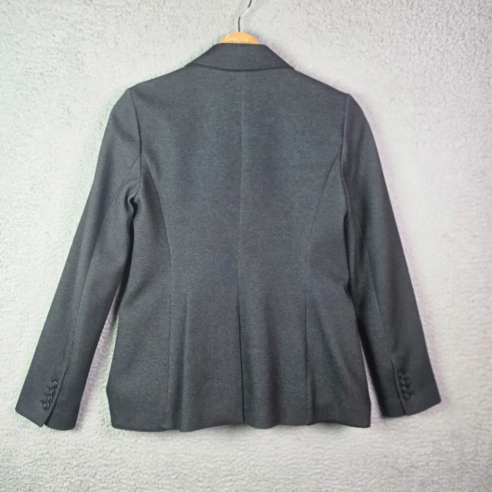 Ann Taylor Textured Blazer Gray 4 Zipper Pocket Stretch Minimalist Workwear